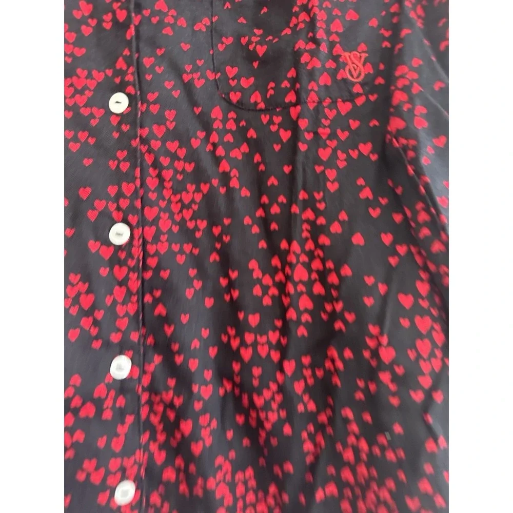 Victoria Secret womens size M Black Red Heart Pajama Set 2pc Pant Top Valentine